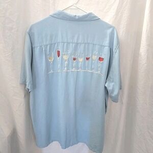 Island Republic 100% Silk Men's Button-Up Short Sleeve Shirt Wine Glasses Blue